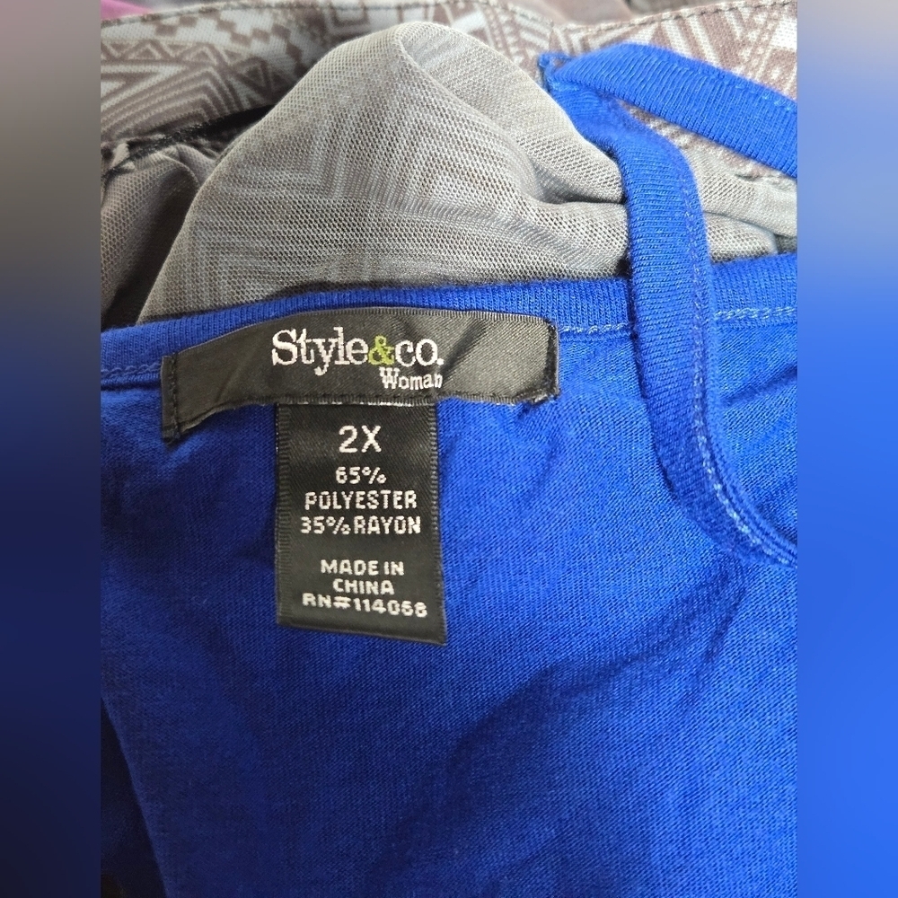 Style & Co 2X Tunic Top Pullover Connected Tank Sheer Overlay Stretch - Picture 5 of 6